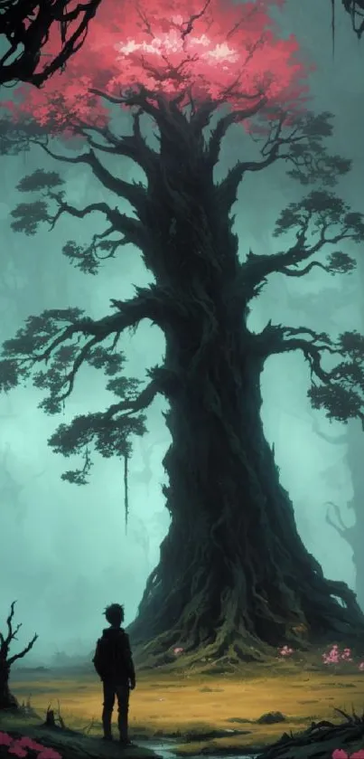 Fantasy forest wallpaper with mystical tree.