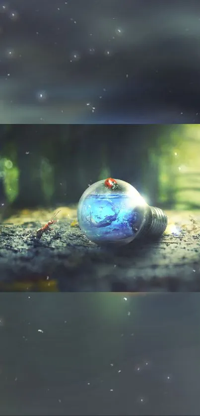 A glowing orb on a mystical forest floor with a fantasy atmosphere.