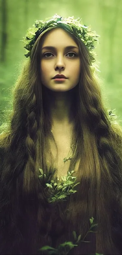 Enchanted forest maiden with long hair.