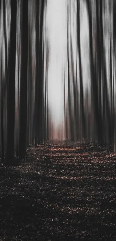 Blurred mystical forest with dark trees.