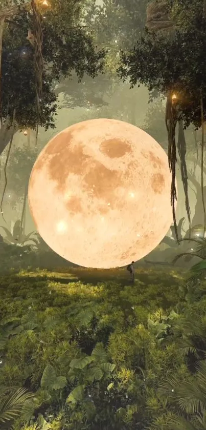 Mystical forest with a giant luminous moon glowing.