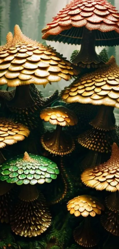 Vibrant forest mushrooms in a mystical setting, perfect for nature-themed wallpapers.