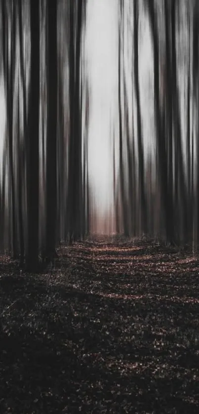 Mystical forest path with blurred trees creating an enchanting mobile wallpaper.