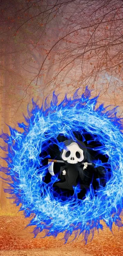 Blue portal in forest with skeleton character