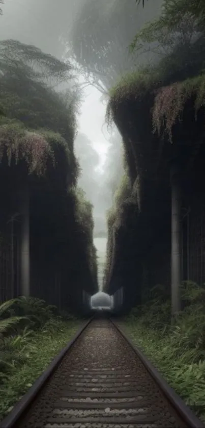 Mystical railway amid lush green forest