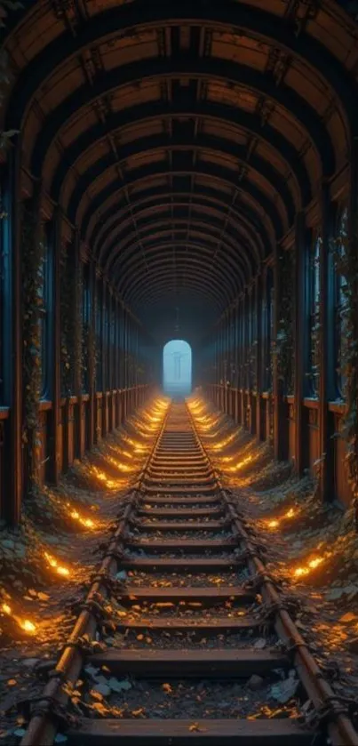Enchanting forest tunnel path with golden glow.