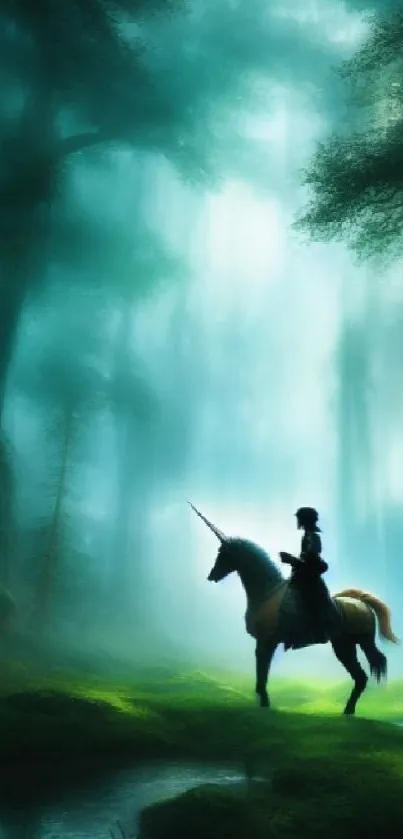 Silhouette of a unicorn in a mystical forest scene, perfect mobile wallpaper.