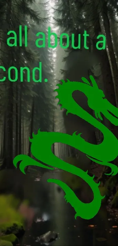 Mystical green dragon in a dark forest setting with atmospheric lighting.