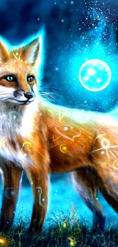 Artistic fox with glowing tails in a mystical, fantasy setting.