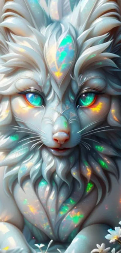 Mystical colorful fox with vibrant eyes.