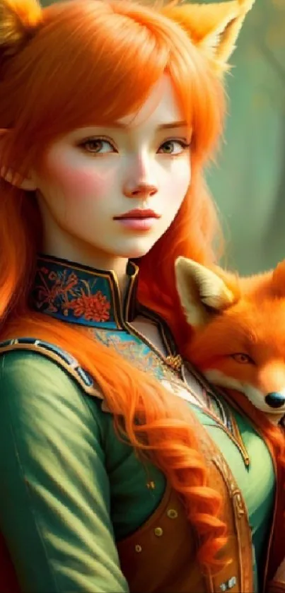 Fantasy art of a mystical fox girl in a forest.