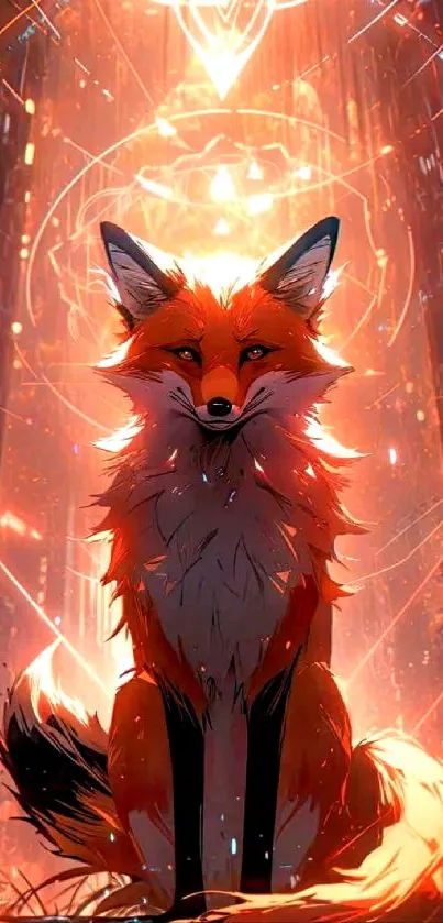 Mystical fox surrounded by glowing neon lights in a futuristic setting.