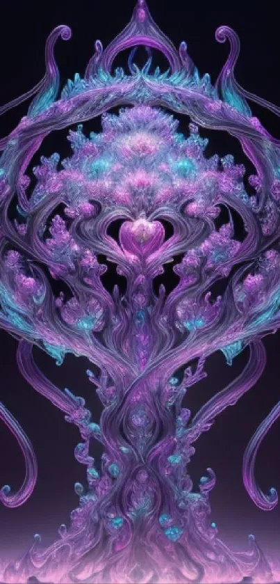 Mystical purple and blue fractal art wallpaper for mobile.