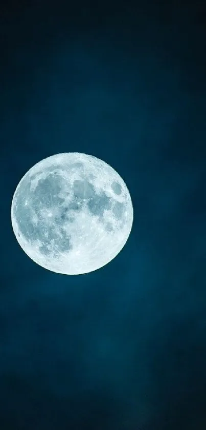 Full moon in a dark blue night sky, creating a serene and mystical atmosphere.