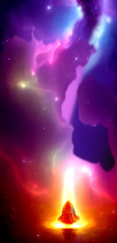 Mystical galaxy wallpaper with vibrant colors and celestial light.