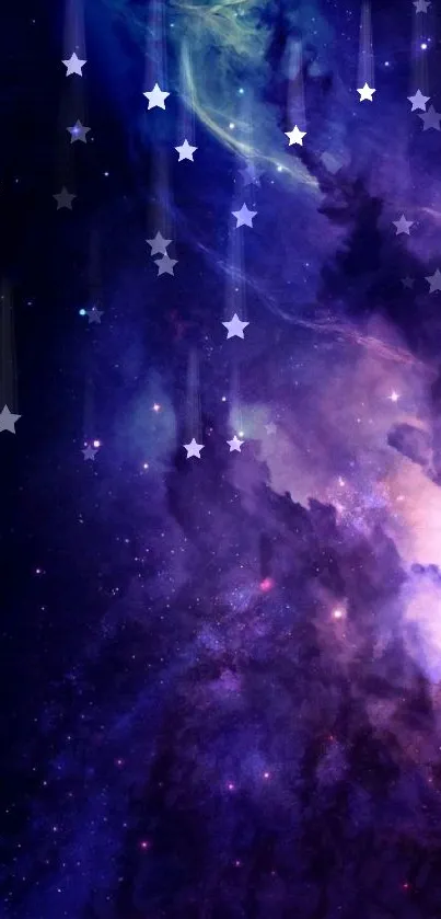 Mystical galaxy in deep cosmic purples and blues for mobile wallpaper.