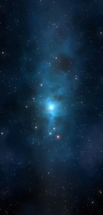 Mystical galaxy wallpaper with stars and blue nebulae, perfect for mobile screens.