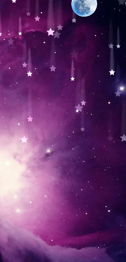 Mystical galaxy wallpaper with stars and a vibrant purple hue.
