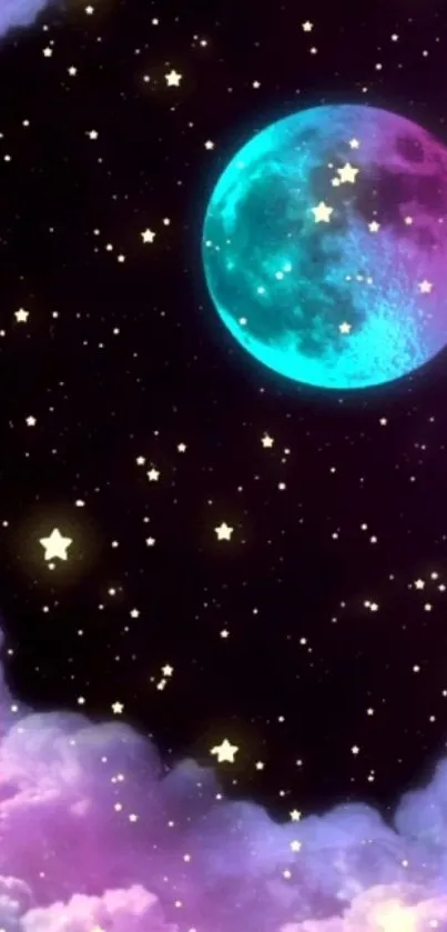 Mystical galaxy wallpaper with moon and stars