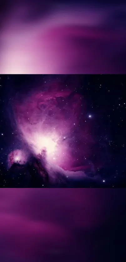 Purple galaxy nebula wallpaper with stars and cosmic clouds.