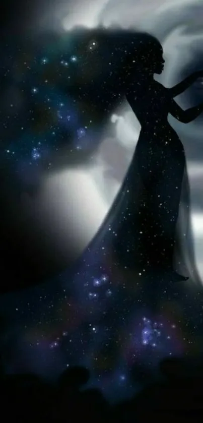 Mystical silhouette with galaxy background.