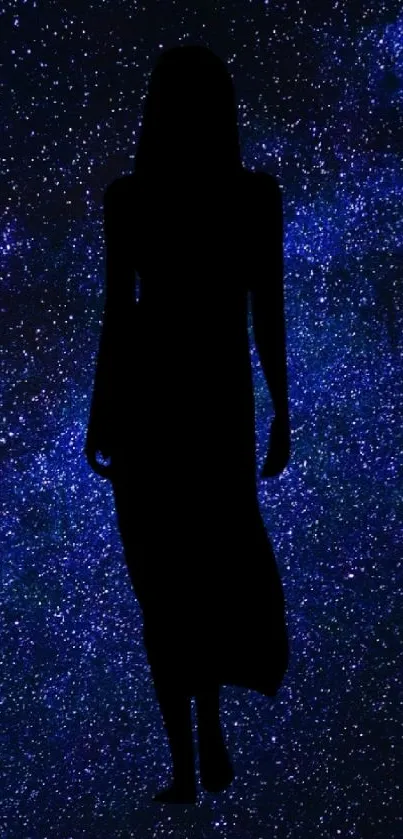 A silhouette against a starry galaxy night sky, perfect for mobile wallpapers.