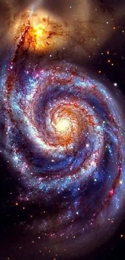 Vibrant spiral galaxy mobile wallpaper with cosmic colors.