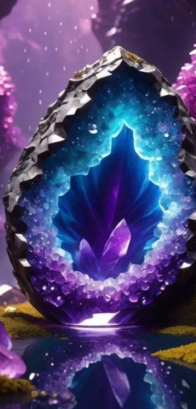 Fantasy geode with glowing crystals in vibrant colors
