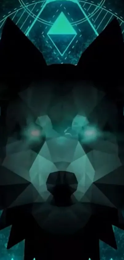 Abstract geometric wolf with cyan glow.