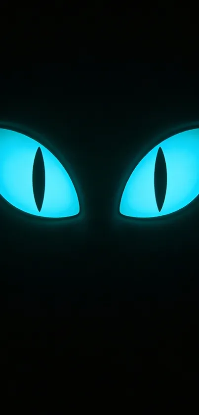 Mysterious glowing blue eyes in the dark background.