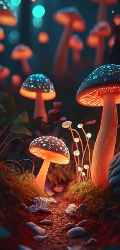 Fantasy themed wallpaper with glowing mushrooms.