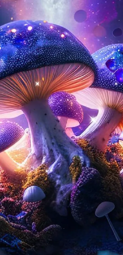 Vibrant glowing mushrooms in a mystical fantasy forest wallpaper.