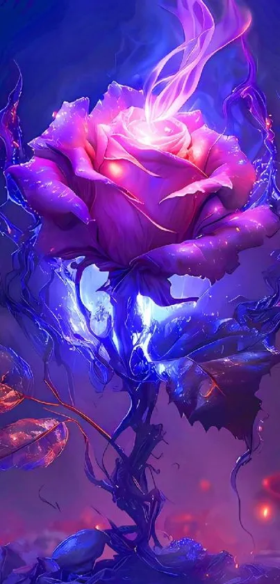 Enchanted glowing purple rose in fantasy art style.