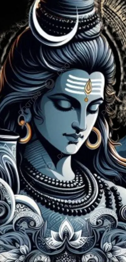 Artistic illustration of God Shiva with serene expression.