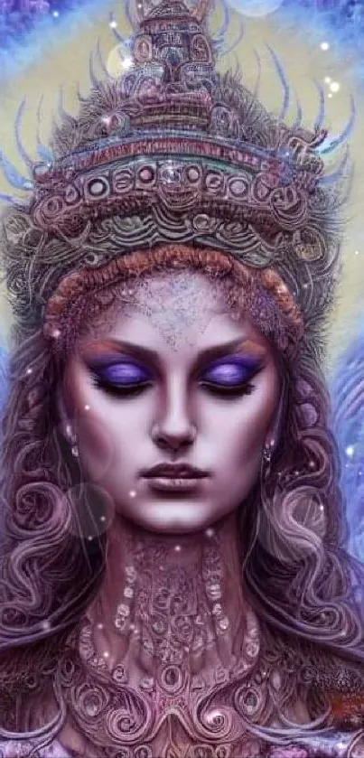 Mystical goddess in purple ethereal art wallpaper.