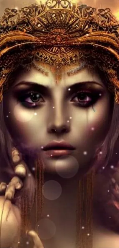 Mystical goddess with golden crown art wallpaper.