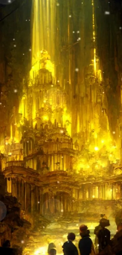 Mystical golden cityscape with glowing architecture.