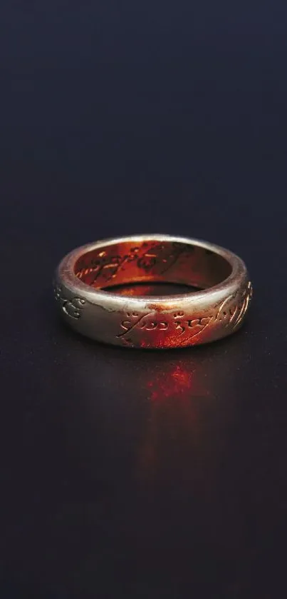 Mystical golden ring on a dark background mobile wallpaper.