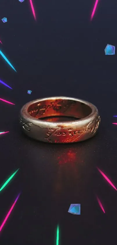 Mystical golden ring on dark background wallpaper.