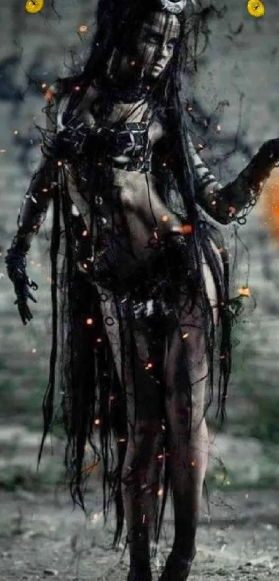 Mysterious gothic figure with orange aura