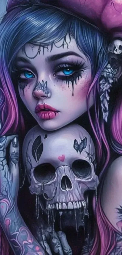 Mystical gothic fantasy art with skull.