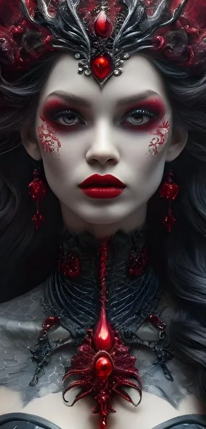 Mystical gothic woman portrait with red accents.