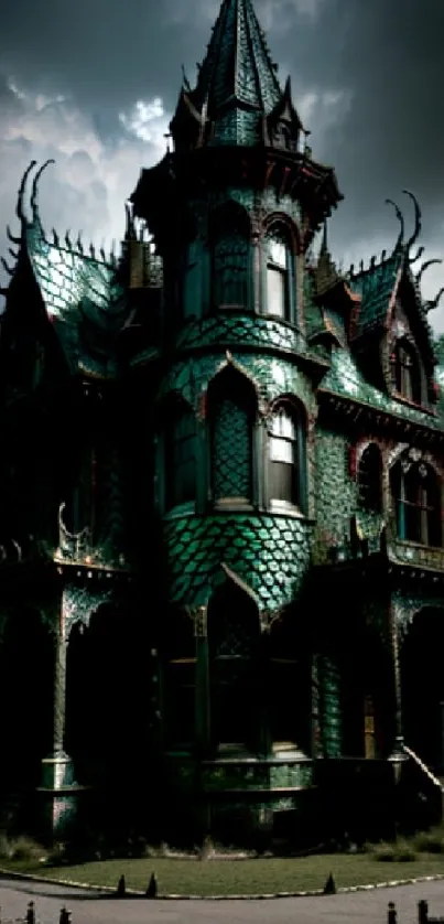 A mystical Gothic house with dark, eerie details and fantasy elements.
