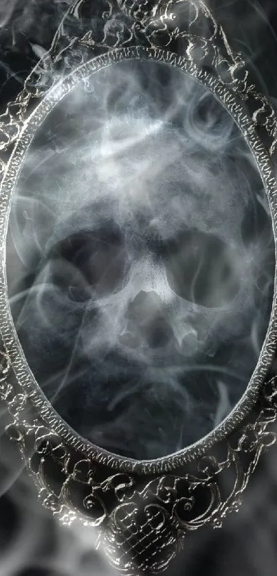 Intricate gothic mirror with smoke effect displaying a mystical atmosphere.