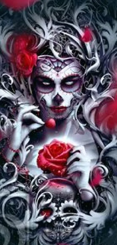 Gothic skull and rose mobile wallpaper