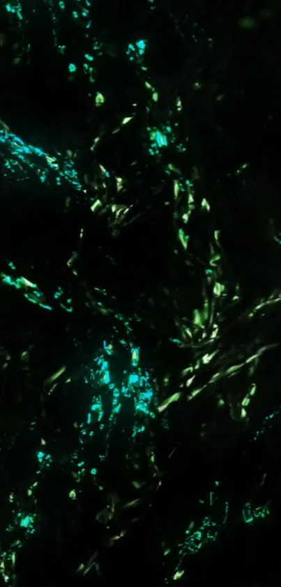 Mystical green abstract wallpaper with glowing dark veins.