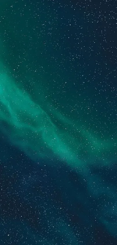 Mystical green aurora against a starry dark sky wallpaper.