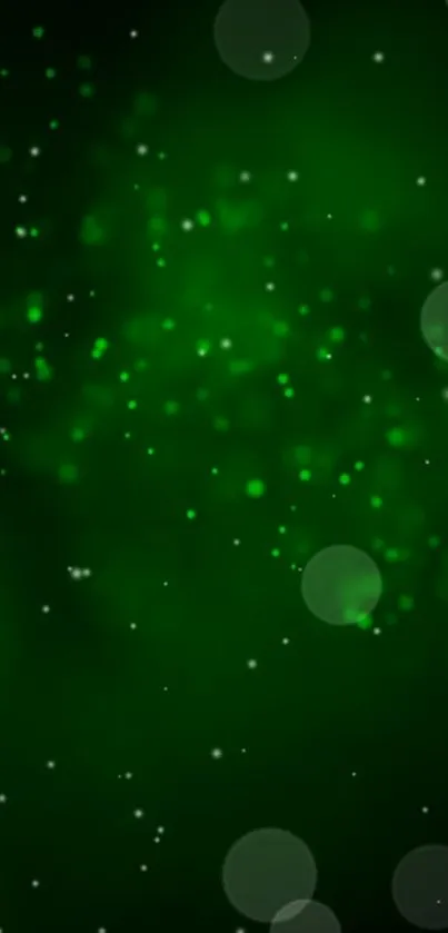 Mystical green bokeh wallpaper with abstract light effects for mobile devices.