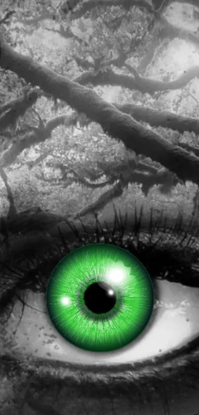 Mystical green eye with dark artistic background wallpaper.