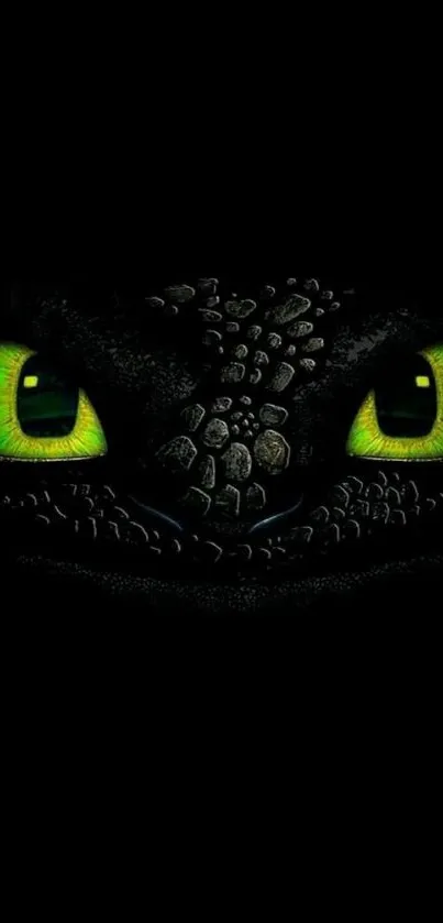 Green eyes of a mystical creature on a black backdrop, evoking a sense of mystery.